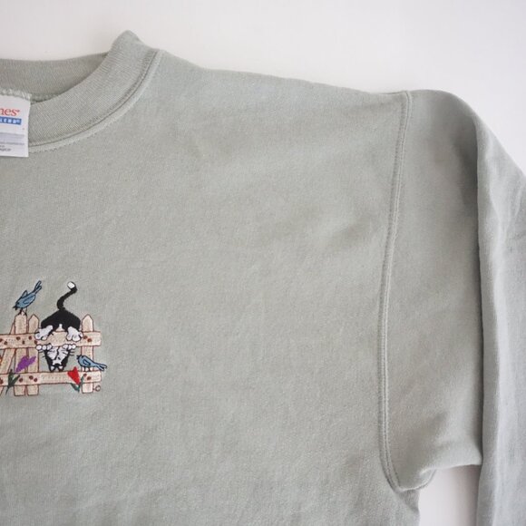 Vintage Hanes Sage Cotton Blend Cat Kittens Embroidery Sweater Grandmacore S - Picture 7 of 13
